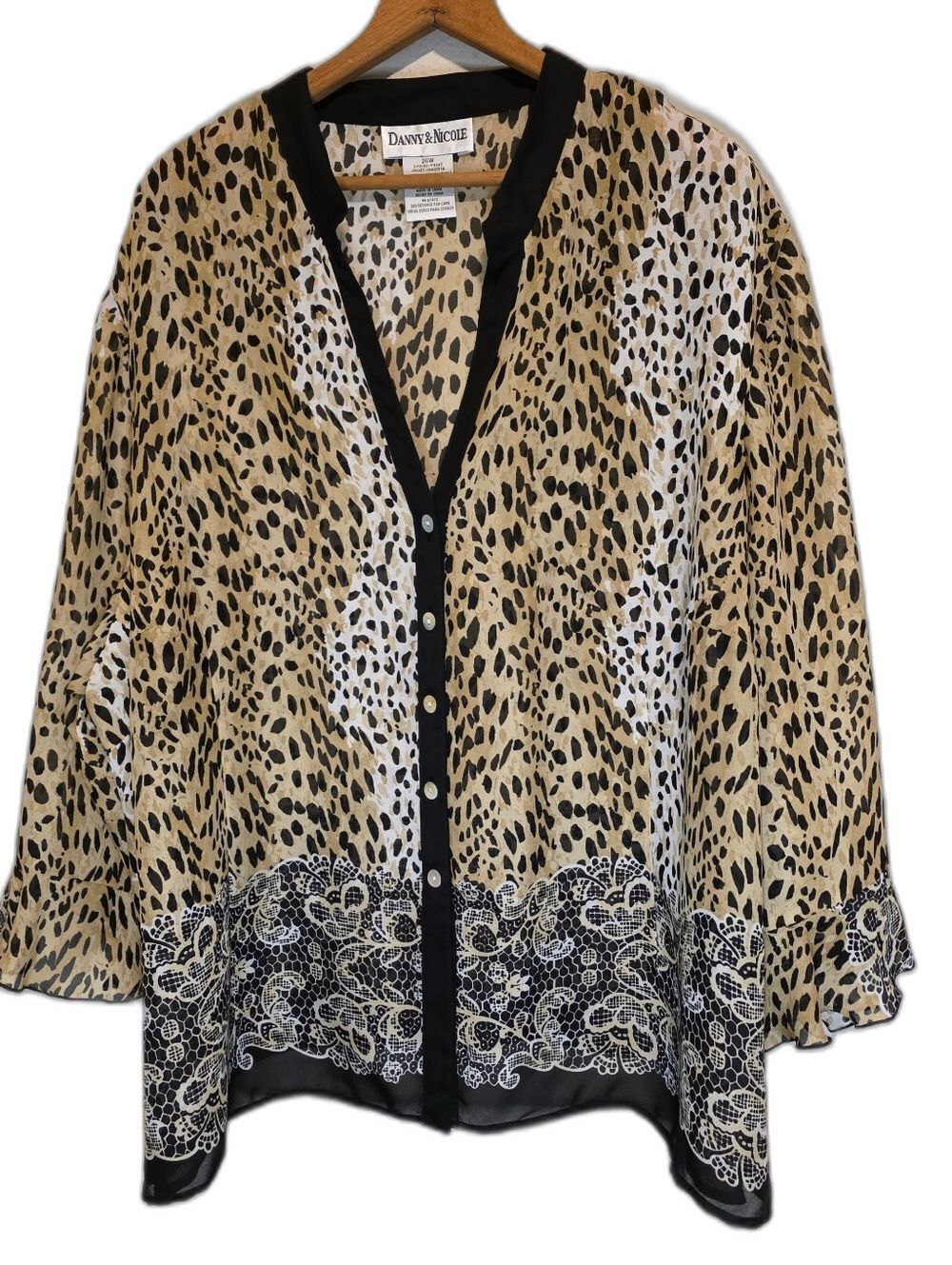 Danny & Nicole Animal Print Jacket - Blouse Sheer Ruffle Sleeve Floral Size 26W